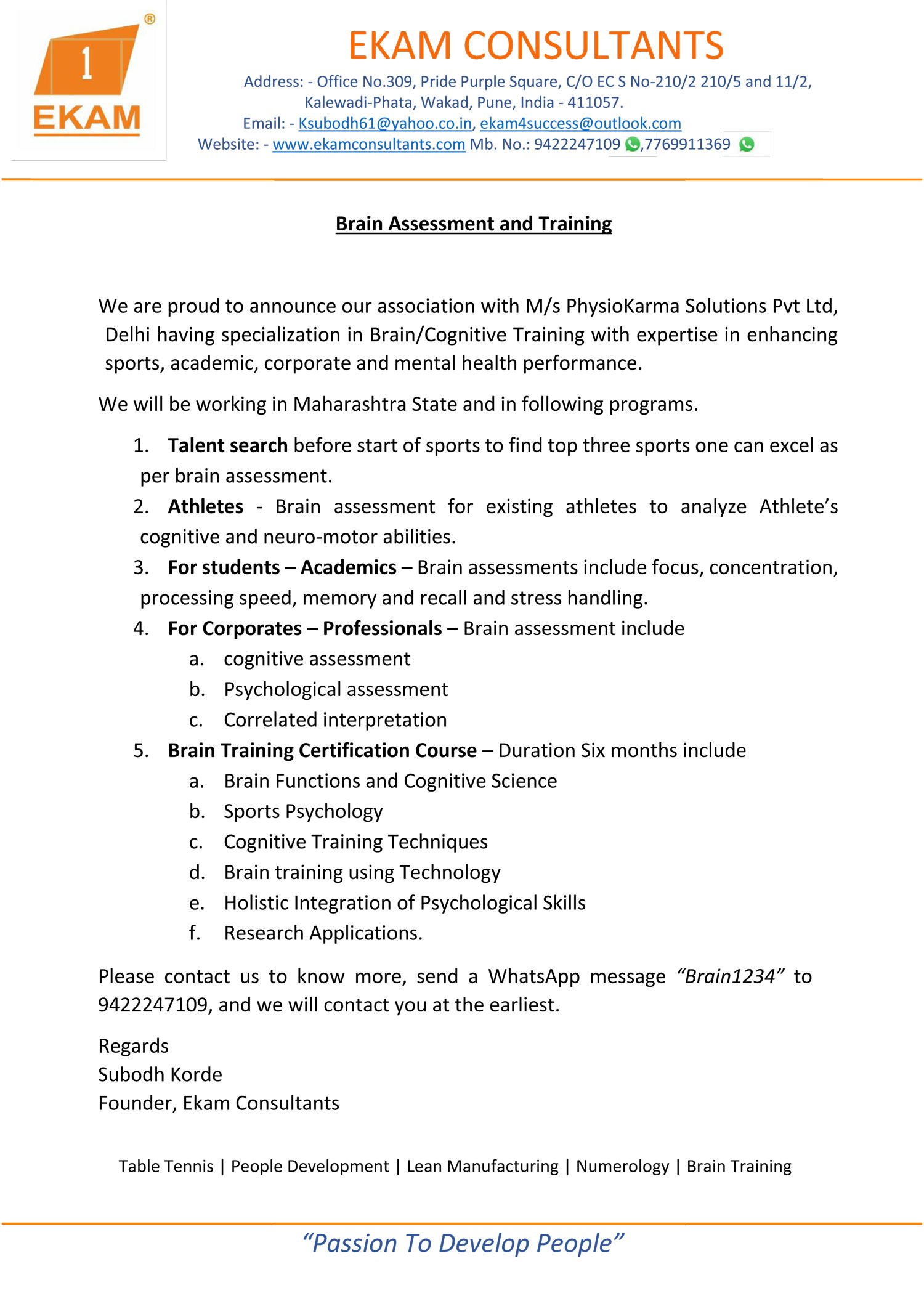 Brain Assessment and Cognitive Training Programs